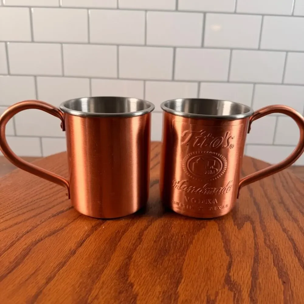 Pair of Tito's Handmade Vodka Copper Moscow Mule Mugs Lined 12oz
